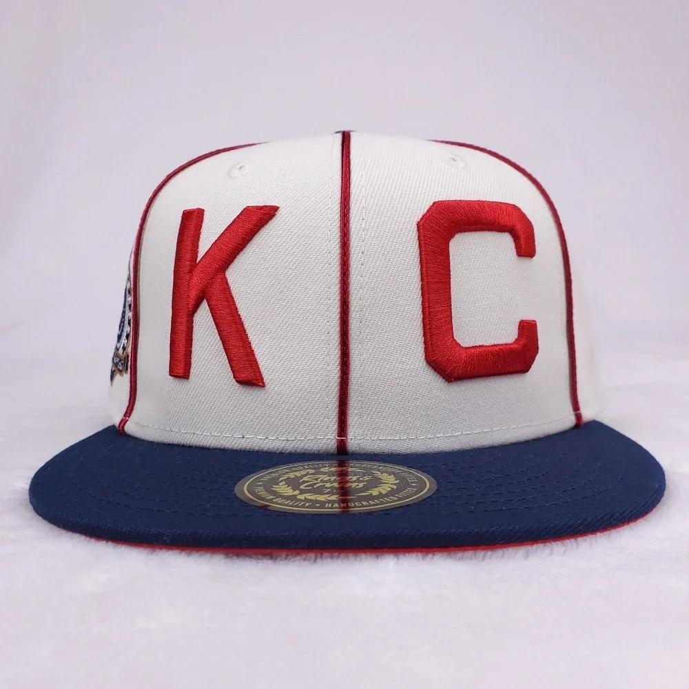 KC Monarchs Rings & Crowns NLB Fitted 7 1/2 Flatbill‎ Hat Cap 3D Logo White NWT